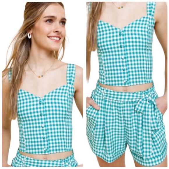 Francesca's Collections Tops - Francesca’s cropped top gingham blue turquoise size small